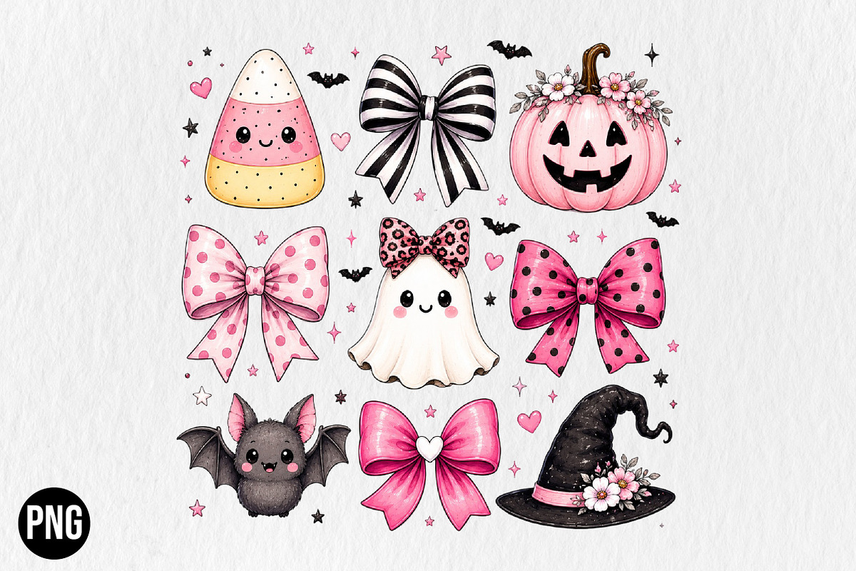 Cute Coquette Halloween Ghost PNG, a Seasonal Illustration by CraftArtStudio (Photo 1 of 4)