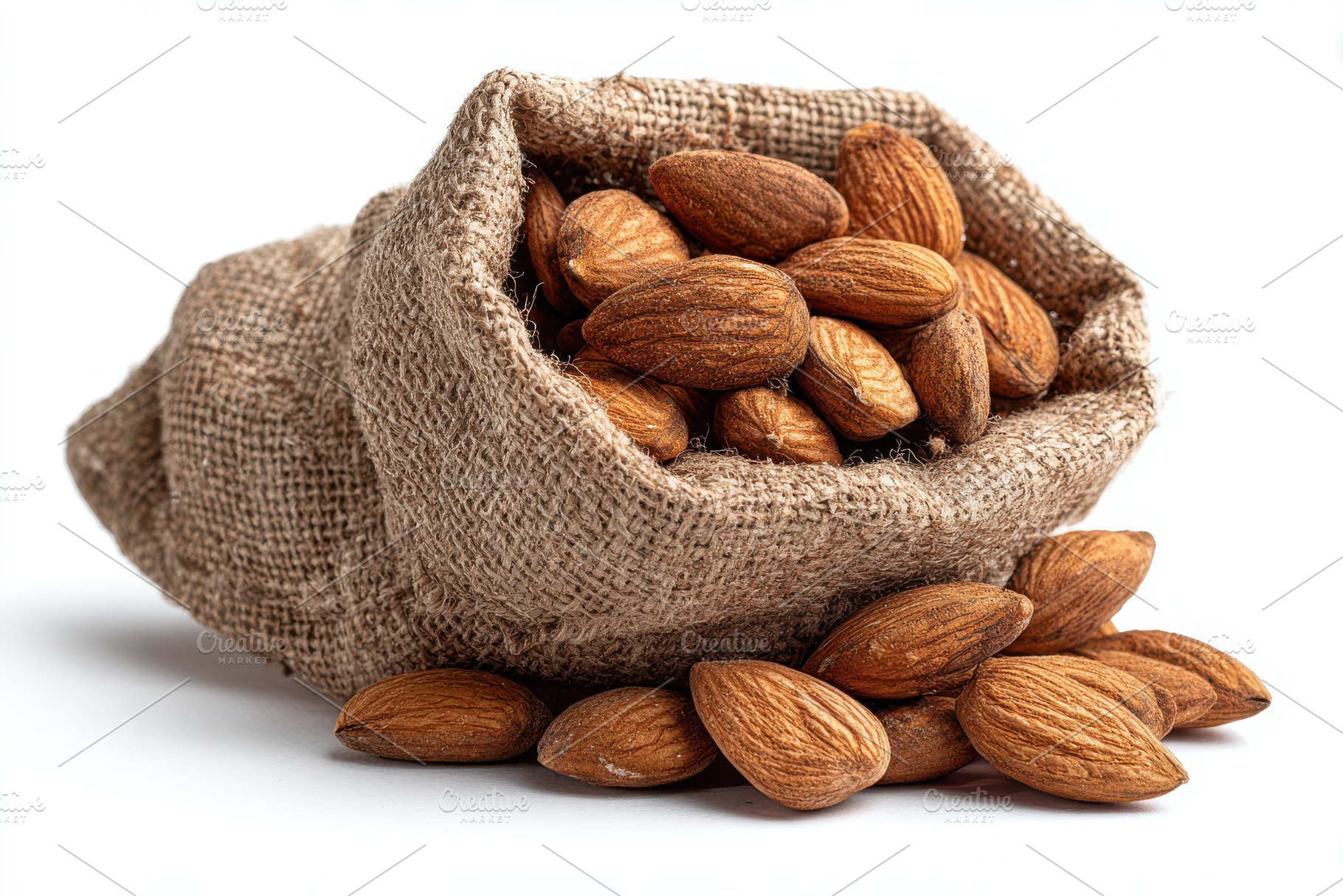 Almonds in Burlap Sack Healthy Snack, a Photo by Pixeness Studio
