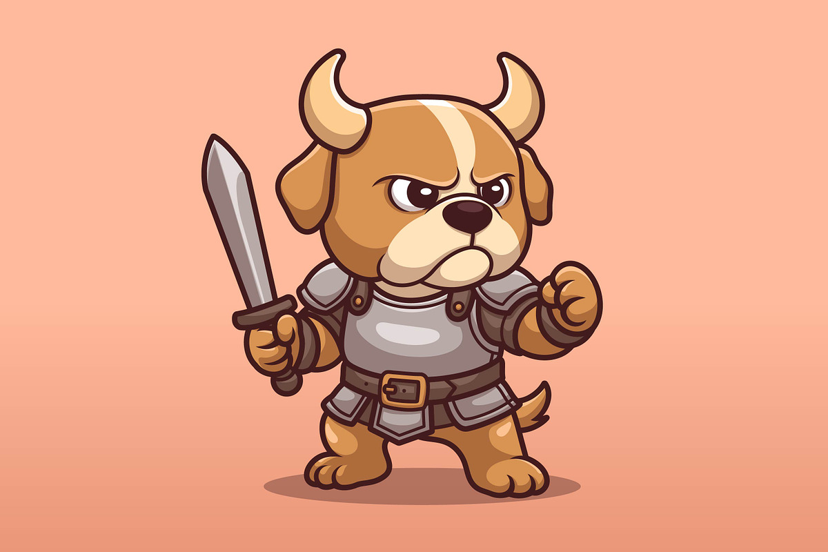 Brave Dog Warrior Cartoon Fantasy Ch, an Animal Illustration by Gumrega Studio