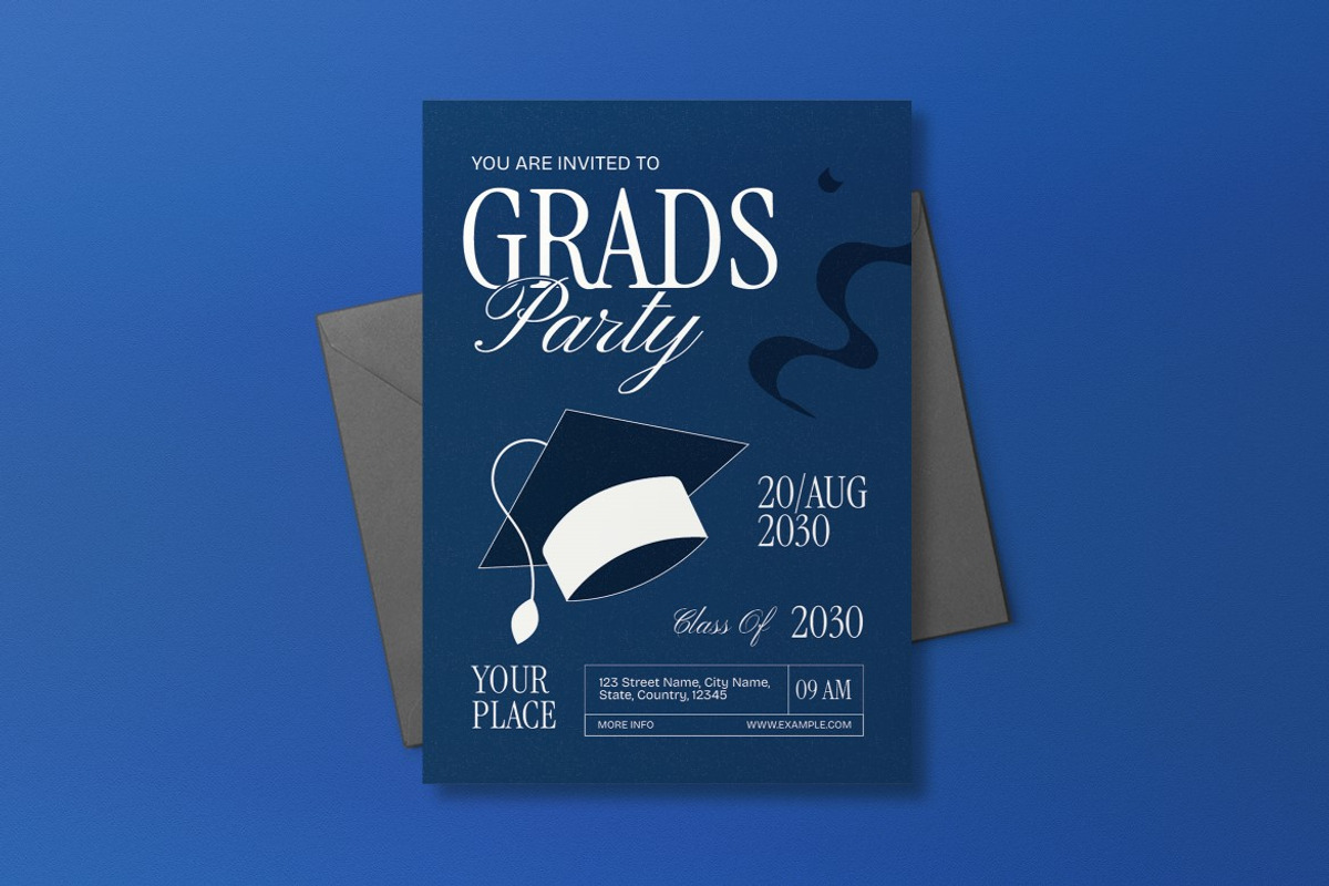 Blue Graduation Party Invitation, an Invitation Template by graphicook (Photo 6 of 6)