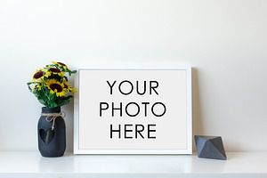White Frame With Sunflowers & Gem