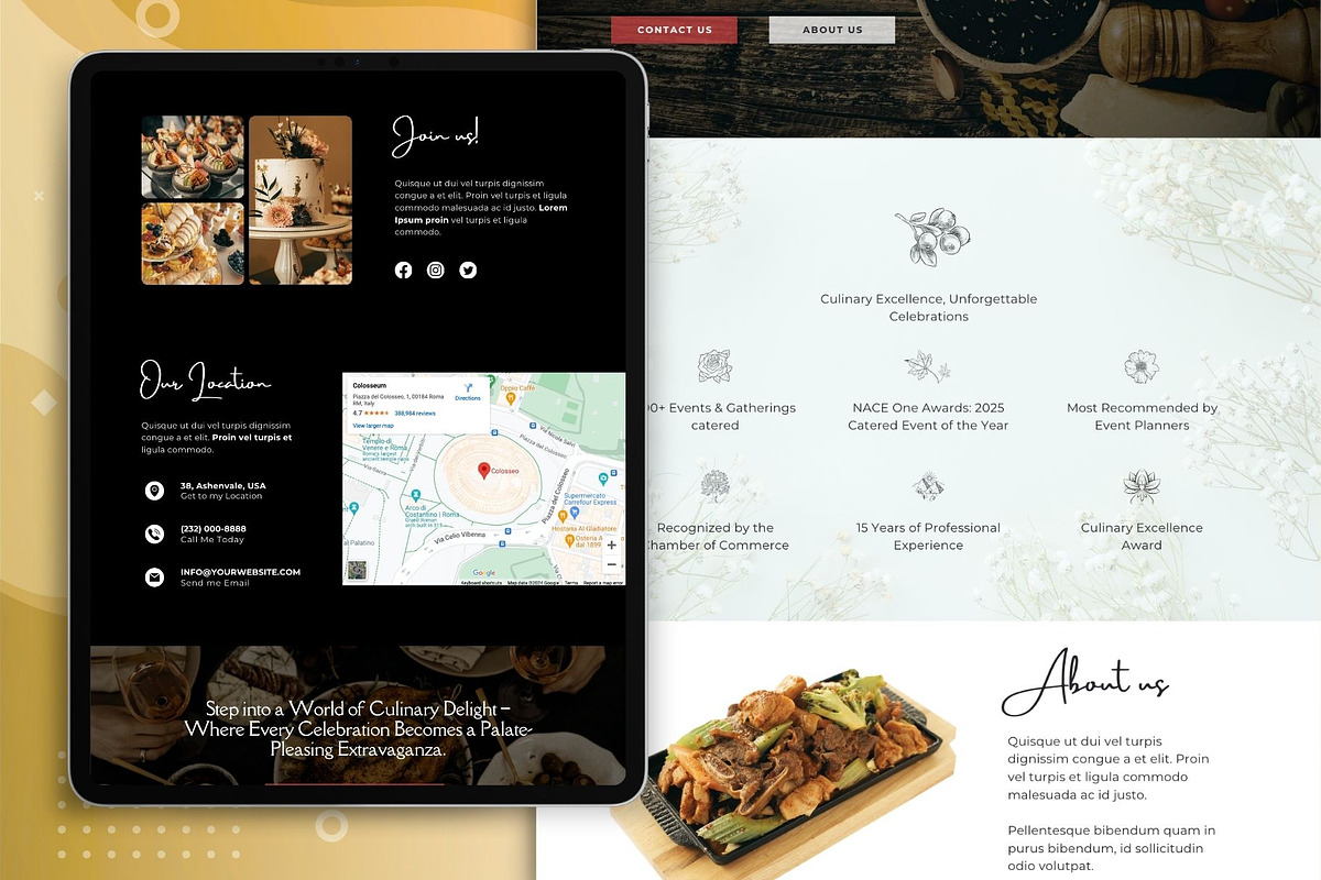 Catering Services Website Template, a Landing Page Template by Kromatic Design Studio (Photo 3 of 10)