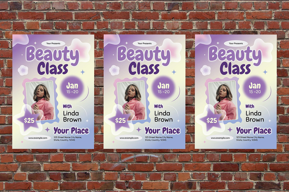 Purple Y2K Beauty Class Flyer Set, a Flyer Template by Aiyari Graphic (Photo 3 of 3)