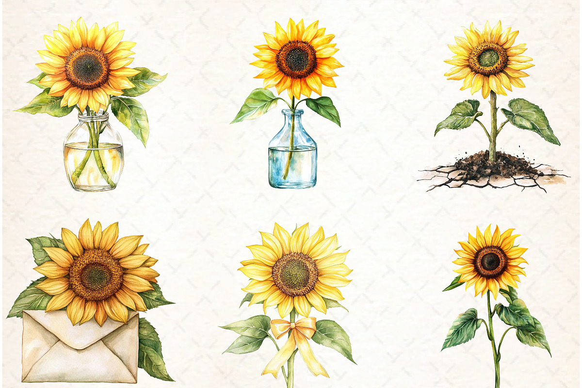 Watercolor Sunflowers Clipart, an Illustration by Libby Wishes (Photo 2 of 7)