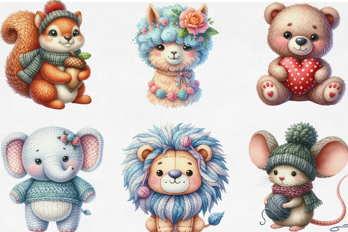 Kawaii Knitted Animals Clipart, an Illustration by Designking (Photo 4 of 4)