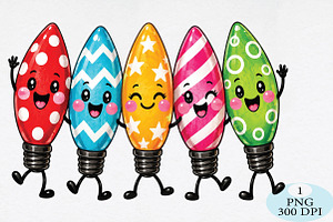 Colorful Christmas Light Bulbs PNG