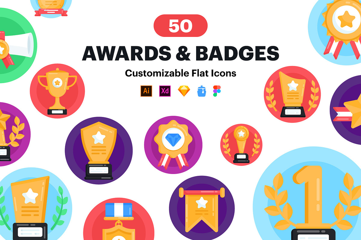 Awards Icons - 50 Flat Vector Icons, a Duotone Icon by Brickclay (Photo 1 of 7)