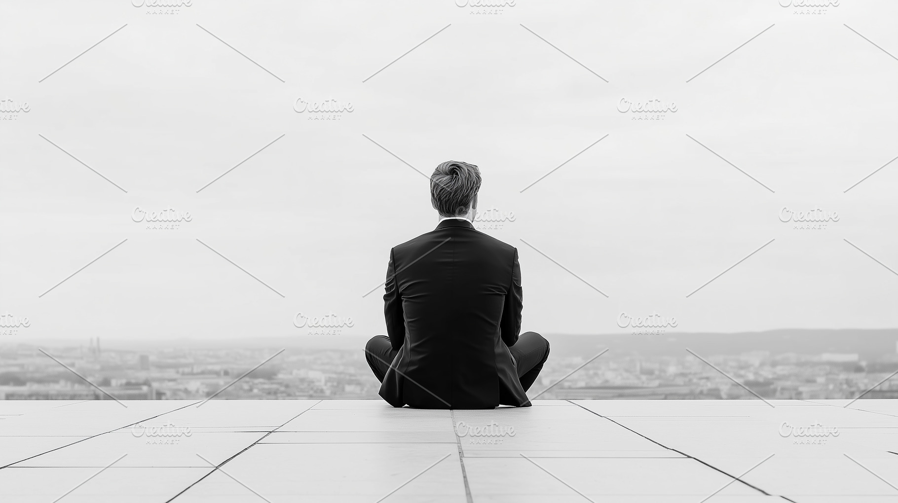 Businessman sitting alone on rooftop, a Business Photo by MistyDay