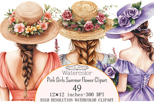 Pink Girls Summer Flower Clipart