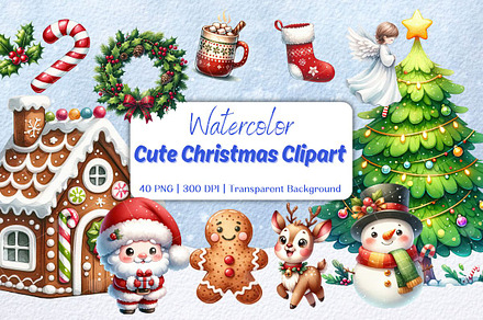 40 elements watercolor christmas