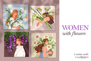 Women with flowers cards set, a Person Illustration by Good Studio