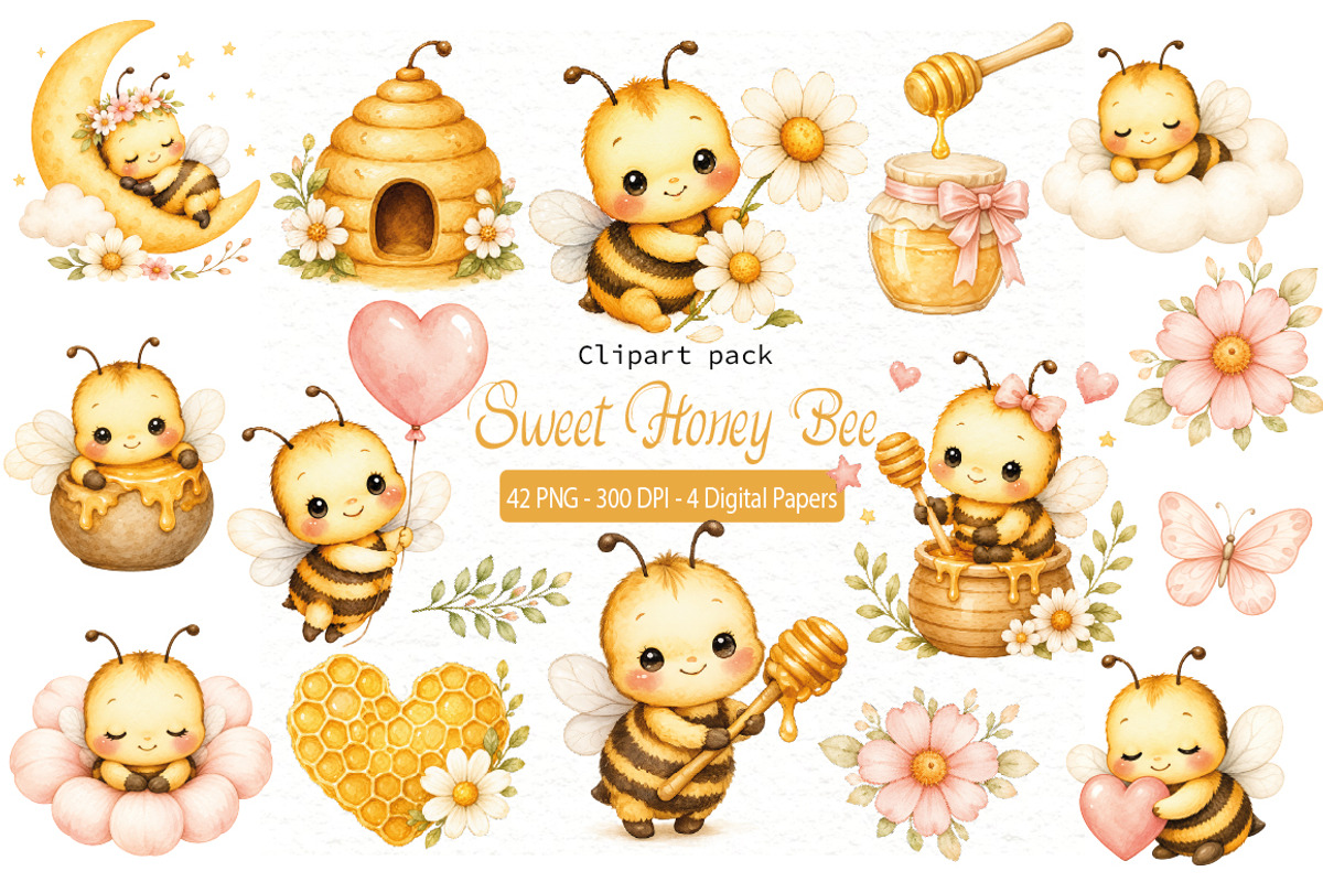 Honey Bee Clipart, an Animal Illustration by Villa 11 Estudio (Photo 1 of 11)