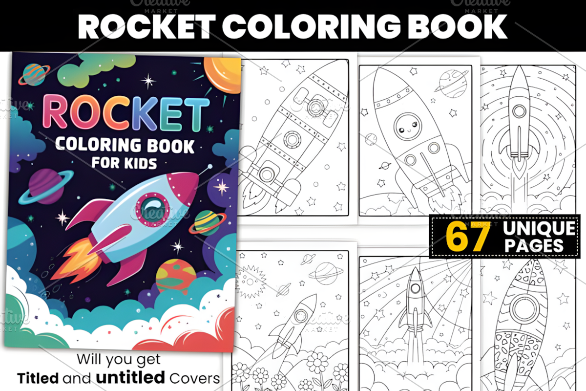 Rocket Coloring Pages for Kids, a Decorative Illustration by Ink Gallery (Photo 1 of 3)