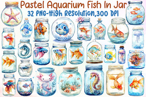 Pastel Aquarium Fish In Jar Clipart, an Illustration by Sublimation Artist