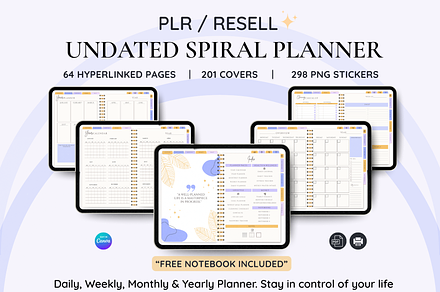 Undated Digital Planner | PLR Resell, a Templates & Theme by LumusStudio