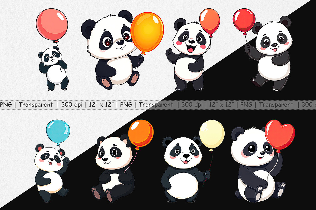 Balloon Panda Clipart, a Graphic by Artnoy (Photo 2 of 5)