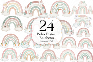 Boho Easter Rainbow PNG Clipart, an Object Illustration by KennedyStudio