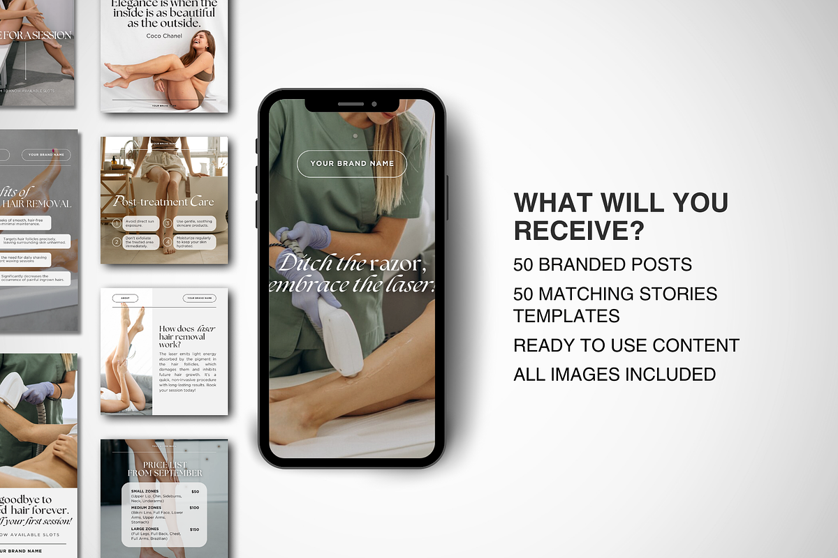 Laser Hair Removal Insta Templates, a Social Media Template by DesignsbyMariaStudio (Photo 2 of 10)