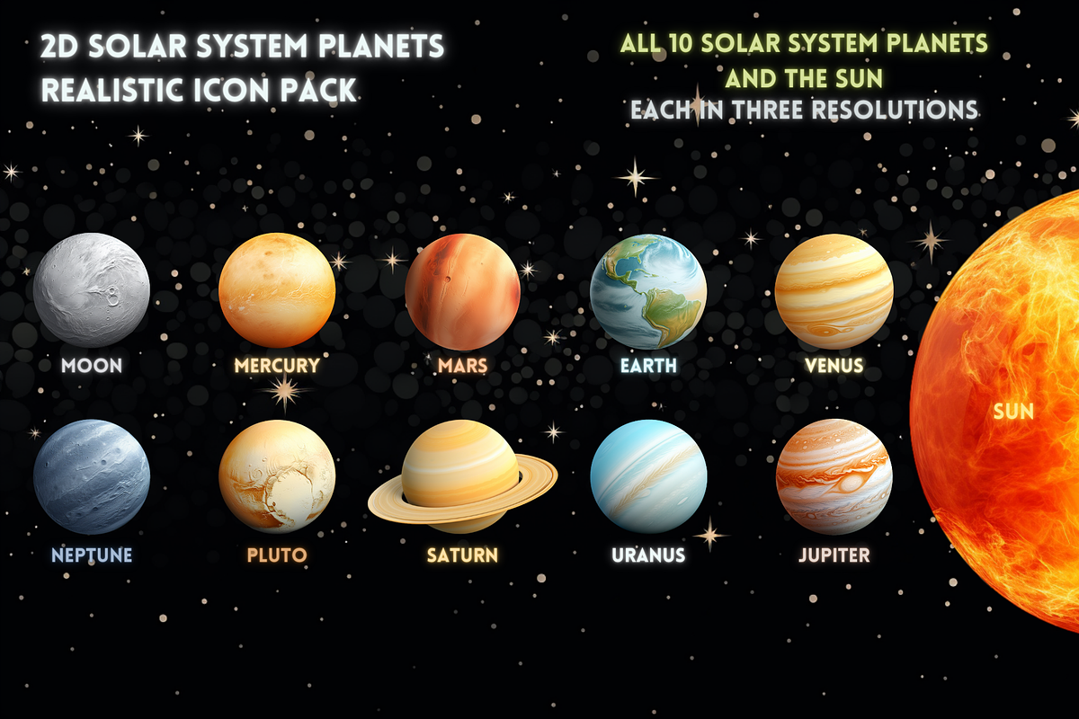 2D Solar System Realistic Pack, a Solid Icon by TwoBitsCompany (Photo 1 of 2)