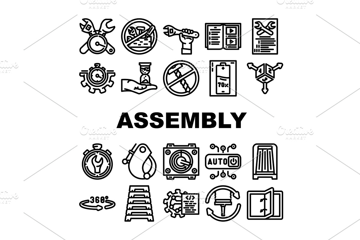 assembly setup product icons set, a Technology Illustration by pikepicture