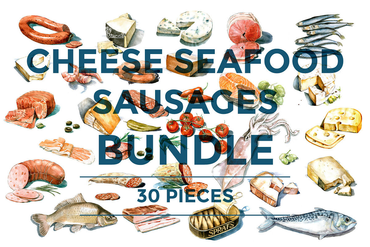 CHEESE SEAFOOD SAUSAGES BUNDLE, a Food Illustration by wedraw (Photo 1 of 5)