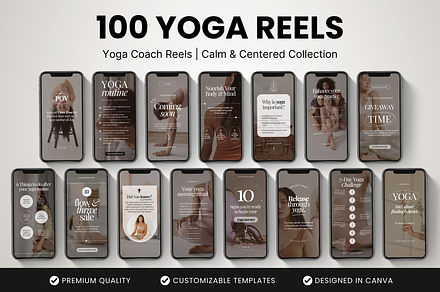 100 Yoga Instagram Reels Templates, a Social Media Template by DigiPax