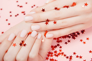 Stylish trendy nail young woman hand containing nail, polish, and beauty