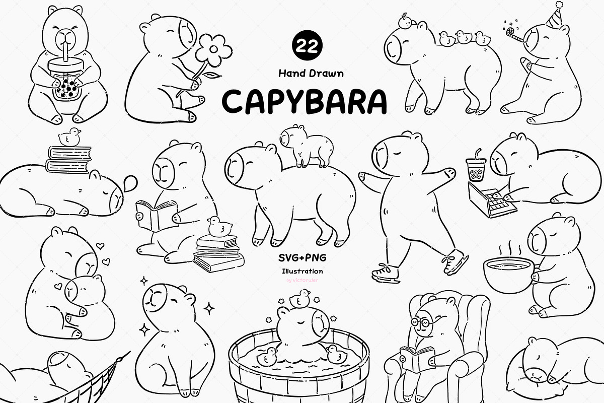 Hand Drawn Capybara Clipart Set, an Animal Illustration by Victoruler (Photo 1 of 4)