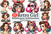 Retro Girl Blowing a Bubblegum Clipa, a Seasonal Illustration by Rose Art (Thumbnail 1 of 4)