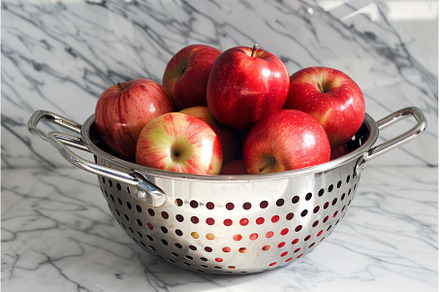 Red apples sitting in a metal, a Food & Drink Photo by Ylivdesign