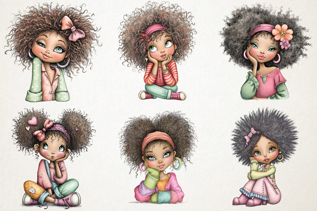 Afro Woman Clipart Bundle, a Person Illustration by RobertsArt (Photo 6 of 6)