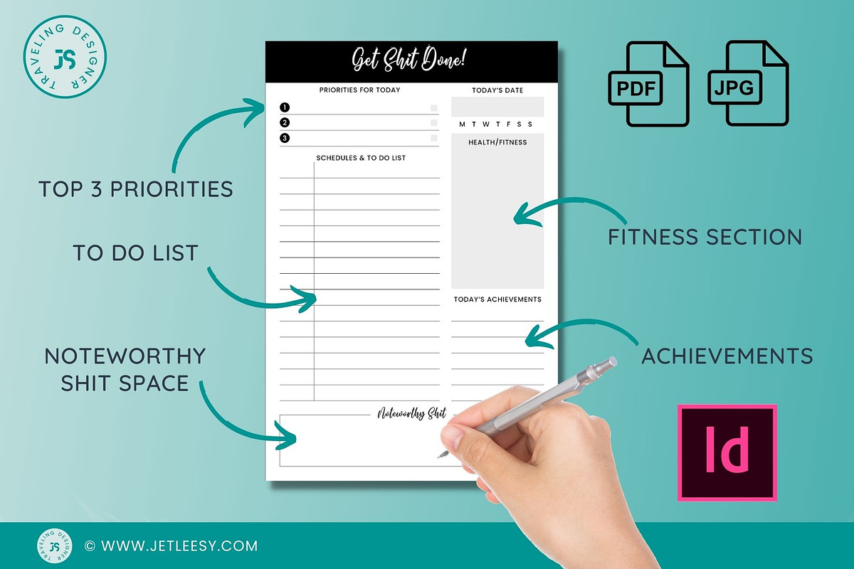 EDITABLE DAILY PLANNER INDESIGN, a Stationery Template by Traveling Designer (Photo 2 of 4)