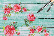 Watercolor clipart; Peony wreath, a Decorative Illustration by Download Graphic Art (Thumbnail 5 of 8)