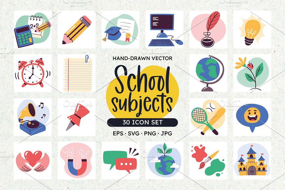 School Subject Icon Set, a Solid Icon by insemar (Photo 1 of 4)