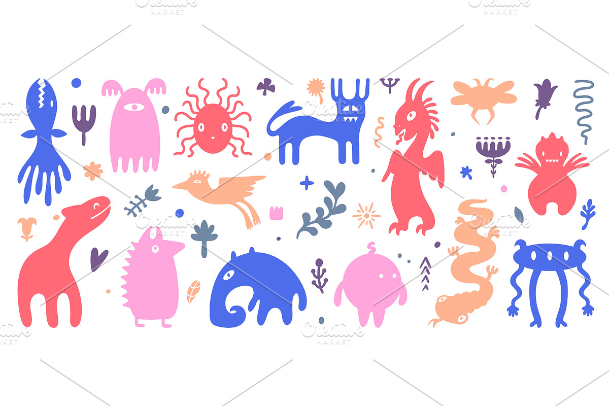 Abstract doodle creatures. Fantastic, a Graphic by Valerie Bodnar