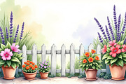 Spring Potted Flowers Fence Clipart, an Illustration by hafijul (Thumbnail 11 of 13)