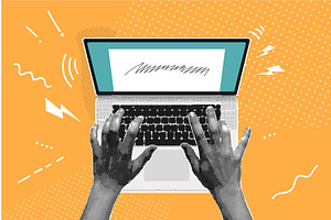Hands keyboard collage. Hand writing, a Technology Illustration by Stock-Smart-Start