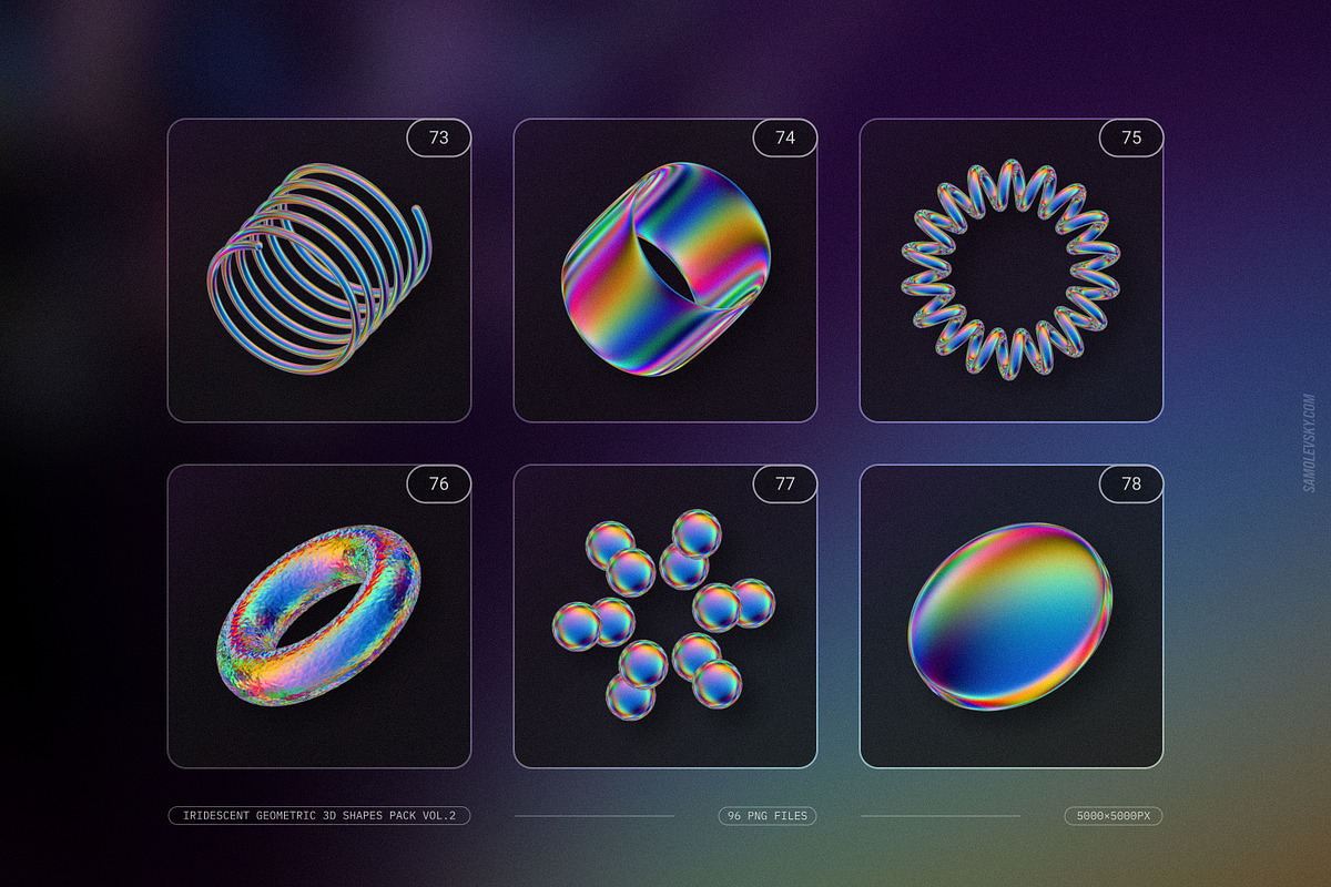 Iridescent Geometric 3D Shapes vol.2, an Object Graphic by Samolevsky (Photo 18 of 23)