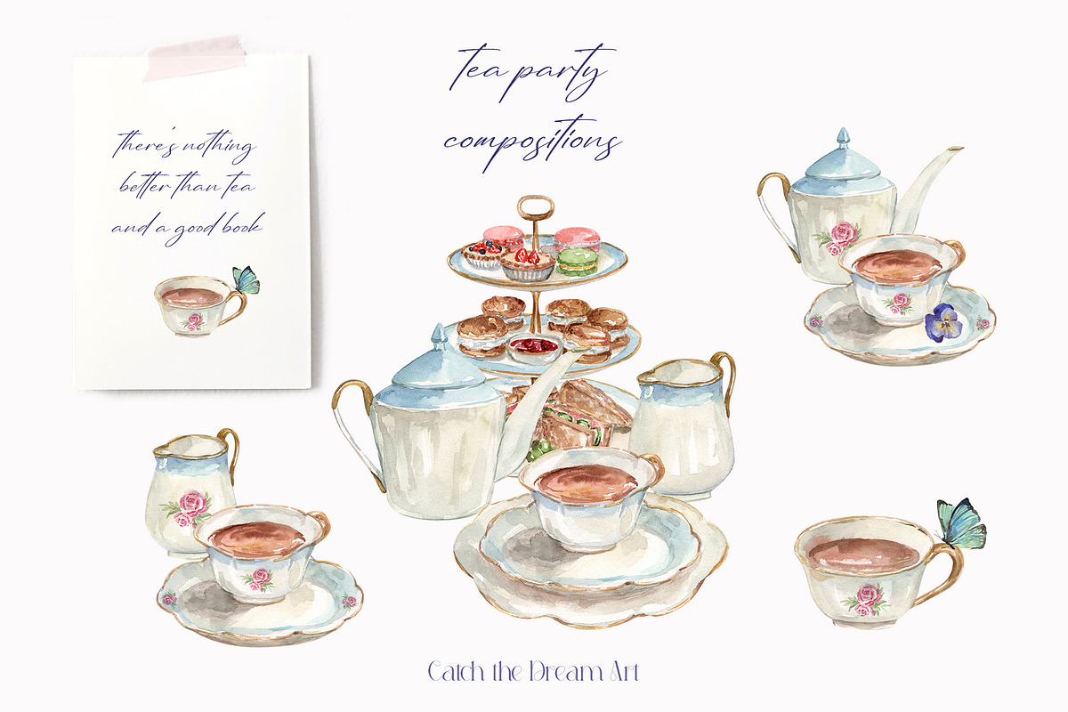 Wisteria Tea Party Watercolor, a Decorative Illustration by Catch the Dream Art (Photo 7 of 13)