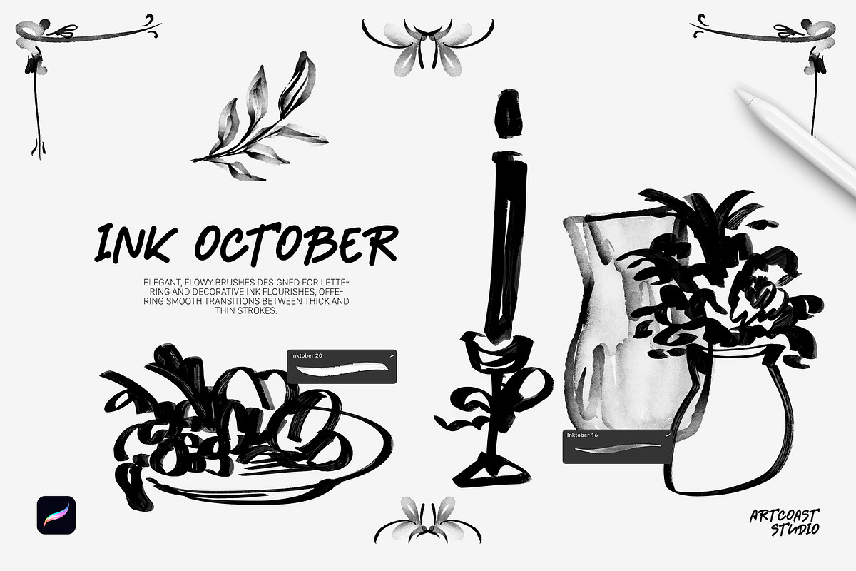Ink October Procreate Brushes, a Brush Add-On by Spasibenko Art (Photo 4 of 4)