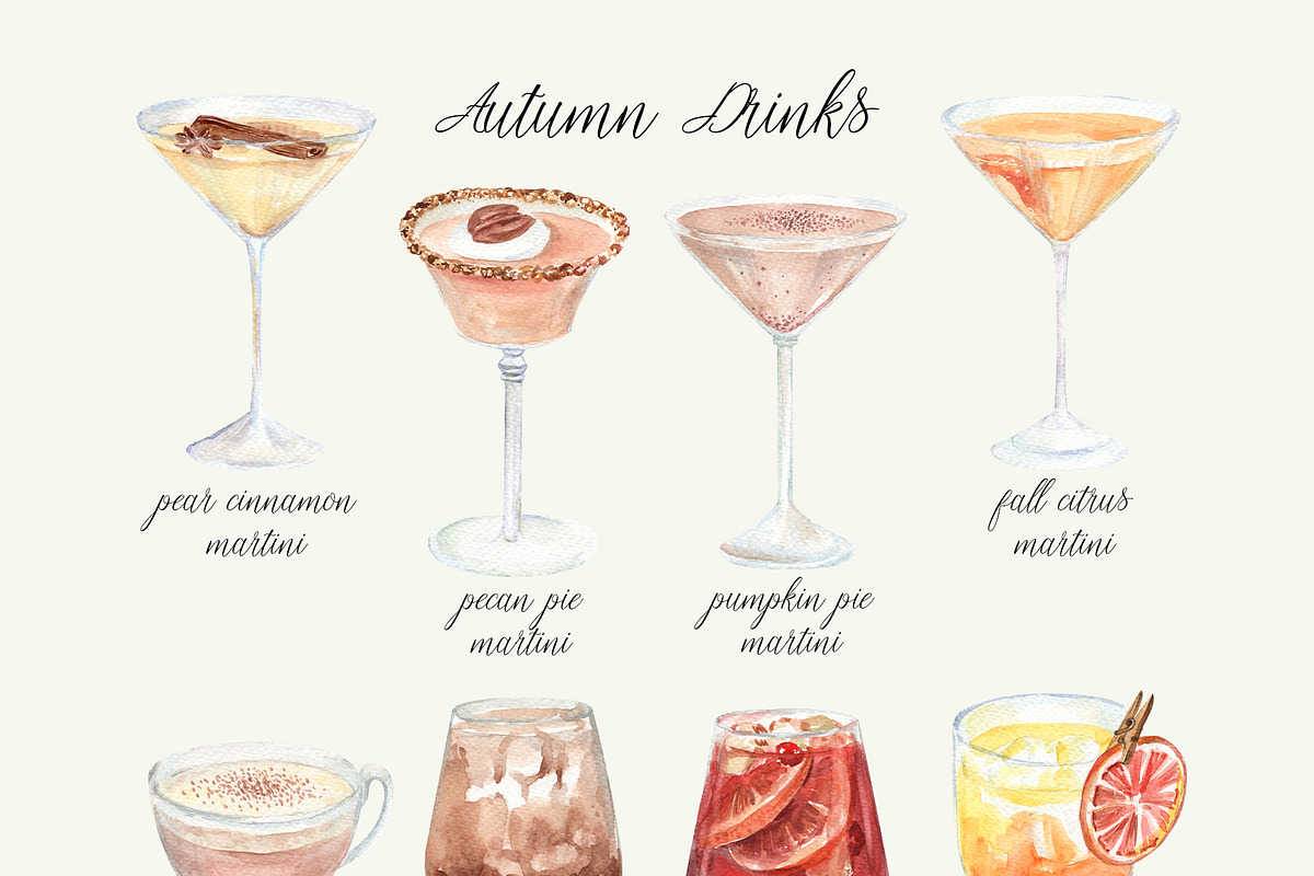 Autumn Cocktails Drinks Watercolor, a Food Illustration by Catch the Dream Art (Photo 5 of 8)