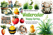 Watercolor Happy Spring Clipart, an Illustration by DreamArtGraphic (Thumbnail 1 of 4)