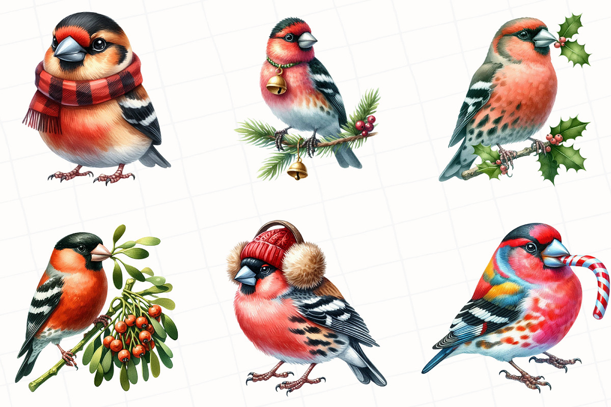 Christmas Grosbeak Birds Clipart, an Illustration by OK Design (Photo 3 of 5)