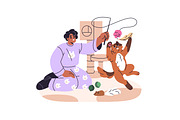 Pet owners with cute cats, dogs set, an Animal Illustration by PaperTrident (Thumbnail 9 of 9)