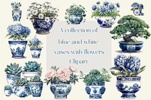 Blue And White Vase Flowers Clipart