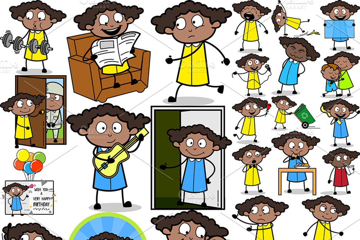 Black Girl ~ Cartoon Character Set, a Person Illustration by The Toon Company (Photo 2 of 9)