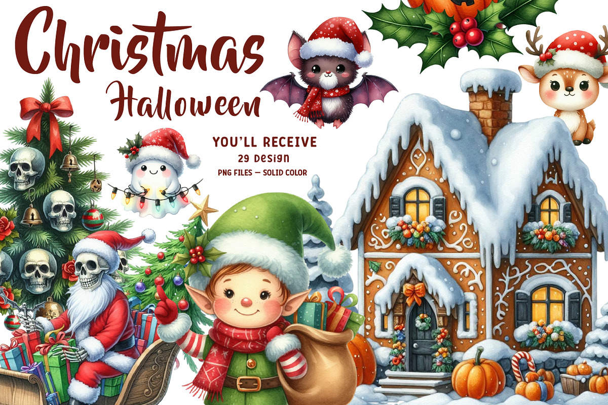 Halloween Christmas PNG, an Illustration by CreationArt (Photo 1 of 6)