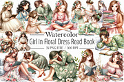 Girl in Floral Dress Read Book Clipa, an Illustration by Libby Wishes (Thumbnail 1 of 7)