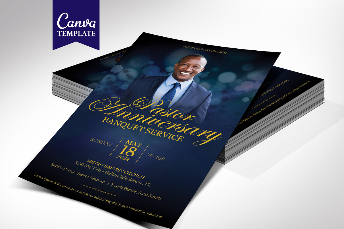 Pastor Anniversary Banquet Flyer, a Flyer Template by Four C Graphic (Photo 1 of 10)