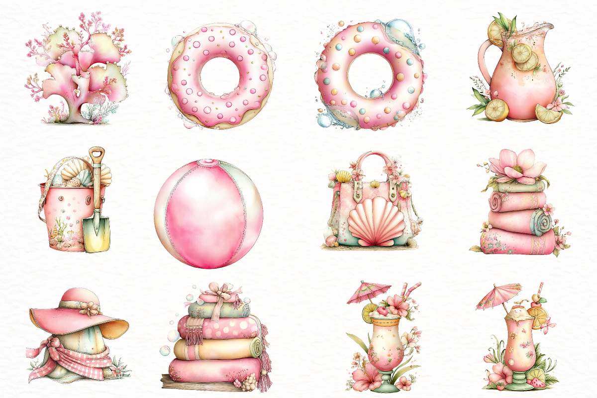 Whimsical pink Summer clipart, an Illustration by Designworld (Photo 3 of 7)